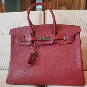 Hermès- Red Clemence Birkin HB w/ Palladium Hdwre